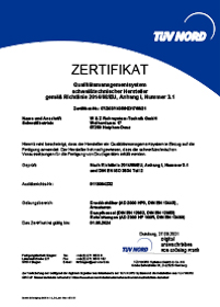 Schweisstechnische Zulassung nach Richtlinie 2014/68/EU, Anhang I, Nummer 3.1 und DIN EN ISO 3834 Teil 2